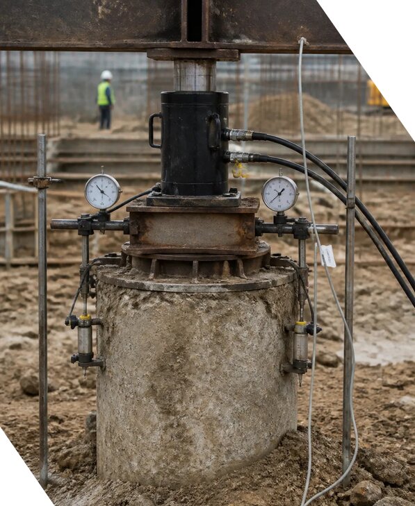 Испытание буронабивных свай в Петергофе для строительства