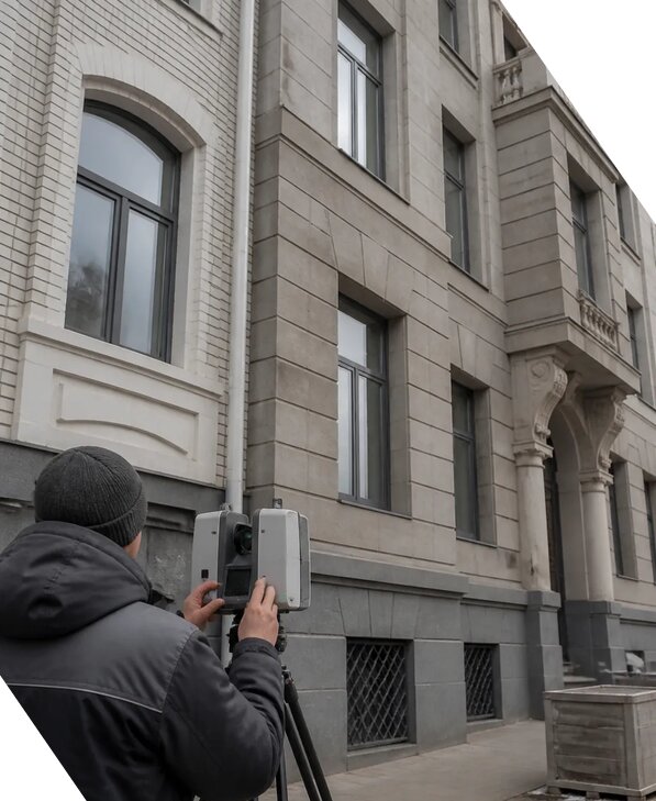 Лазерное сканирование фасадов зданий для обследования в Петергофе